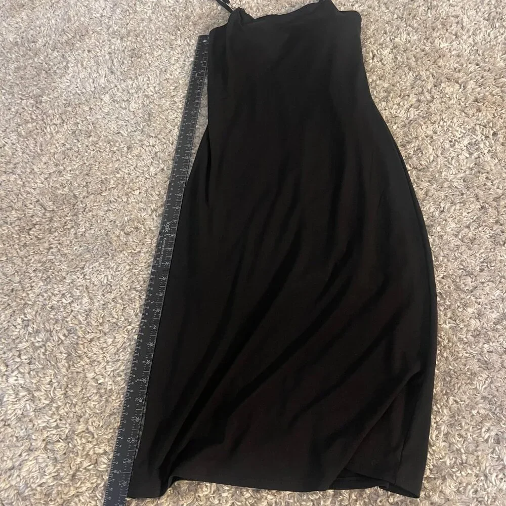 Planet Gold Black Satin Slip Dress XS Minimalist Midi - Picture 3 of 8